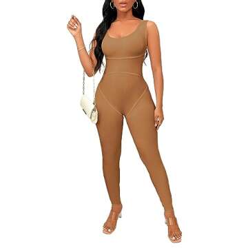 TOPSRANI Womens One Piece Jumpsuits Outfits Bodycon Bodysuit Sexy Rompers Workout Unitard Playsuit Backless Cute Club
