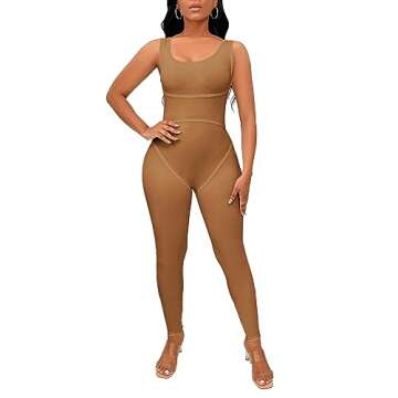 TOPSRANI Womens One Piece Jumpsuits Outfits Bodycon Bodysuit Sexy Rompers Workout Unitard Playsuit Backless Cute Club