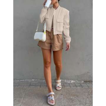 ANRABESS Womens Bomber Jacket Button Cropped Casual Varsity Jackets Shackets Fall Trendy Fashion Tra...