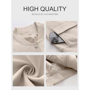 ANRABESS Womens Bomber Jacket Button Cropped Casual Varsity Jackets Shackets Fall Trendy Fashion Travel Outfits with Pockets Light Almond L