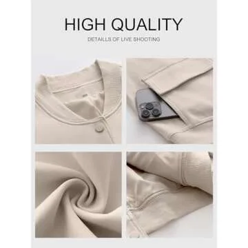 ANRABESS Womens Bomber Jacket Button Cropped Casual Varsity Jackets Shackets Fall Trendy Fashion Travel Outfits with Pockets Light Almond L
