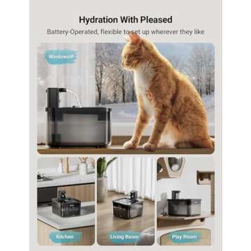 DownyPaws Battery Operated Cat Water Fountain, 84oz/2.5L Fursink Wireless Pet Water Fountain for Cat...