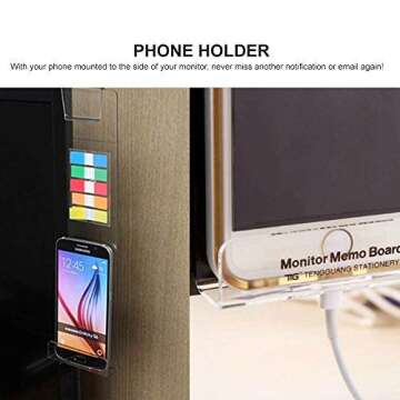 Eutuxia Monitor Memo Board with White Pen Holder, Acrylic Multifunction Computer Board for Memo Pad Phone Holder Clip for Sticky Notes [Left and Right Set + Pen Holder]