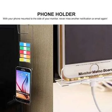 Eutuxia Monitor Memo Board with White Pen Holder, Acrylic Multifunction Computer Board for Memo Pad Phone Holder Clip for Sticky Notes [Left and Right Set + Pen Holder]