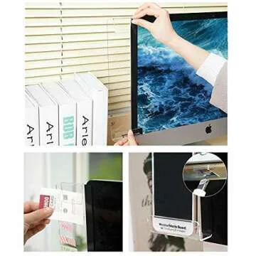 Eutuxia Monitor Memo Board with White Pen Holder, Acrylic Multifunction Computer Board for Memo Pad Phone Holder Clip for Sticky Notes [Left and Right Set + Pen Holder]