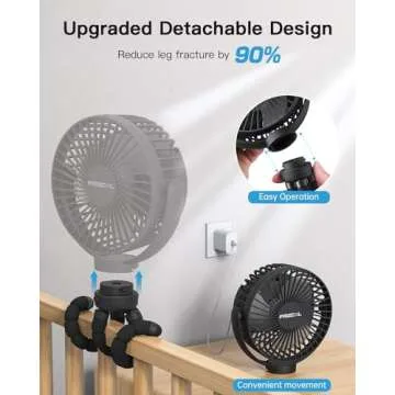 FRIZCOL Portable Stroller Fan, Use As Power Bank, 65H 12000mAh Battery Operated Fan Flexible Tripod Baby Car Seat Fan with Timming, Personal Mini Handheld/Desk/Small Clip On Fans For Stroller