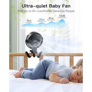 FRIZCOL Portable Stroller Fan, Use As Power Bank, 65H 12000mAh Battery Operated Fan Flexible Tripod Baby Car Seat Fan with Timming, Personal Mini Handheld/Desk/Small Clip On Fans For Stroller