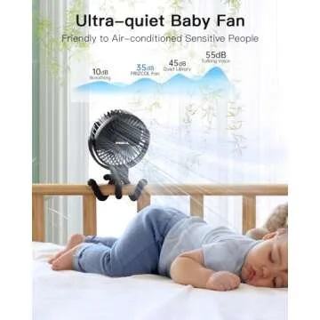 FRIZCOL Portable Stroller Fan, Use As Power Bank, 65H 12000mAh Battery Operated Fan Flexible Tripod Baby Car Seat Fan with Timming, Personal Mini Handheld/Desk/Small Clip On Fans For Stroller