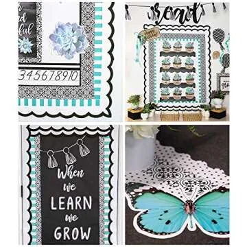 Schoolgirl Style Simply Stylish Black and White Bulletin Board Borders, 36 Feet of Straight Black and White Classroom Borders for Bulletin Board, Black and White Classroom Décor (12 Strips)