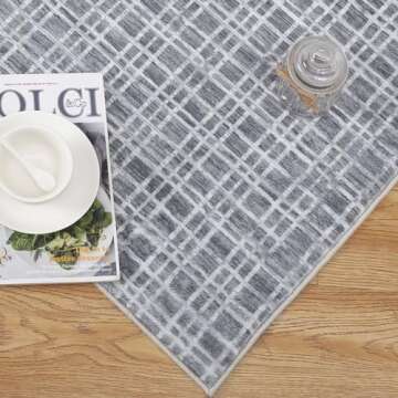 GAOMON 5x7 Washable Rug Non Slip Modern Checkered Rug Soft Faux Wool Floor Carpet Indoor Contemporary Plaid Print Rug Non Shedding Throw Carpet for Bedroom Living Room Dining Room Office Grey