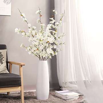 obbsie 4pcs Artificial Cherry Blossom Flower Branches, 39.4" Fake Silk Pink Cherry Blossom Tree Stems Faux Cherry Flowers Vase Arrangements for Home Wedding Table Centerpieces Vase DIY Decor, White