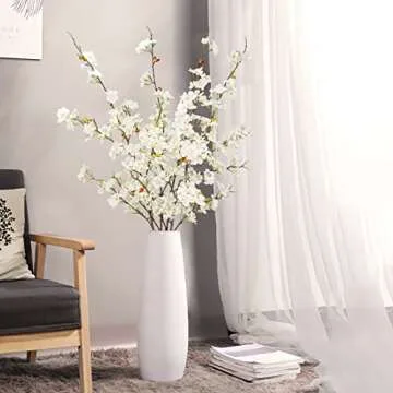 obbsie 4pcs Artificial Cherry Blossom Flower Branches, 39.4" Fake Silk Pink Cherry Blossom Tree Stems Faux Cherry Flowers Vase Arrangements for Home Wedding Table Centerpieces Vase DIY Decor, White