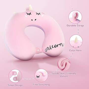 Kids Neck Pillow, Unicorn Kids Travel Pillow, Toddler Neck Pillow for Traveling with Eye Mask, Trave...