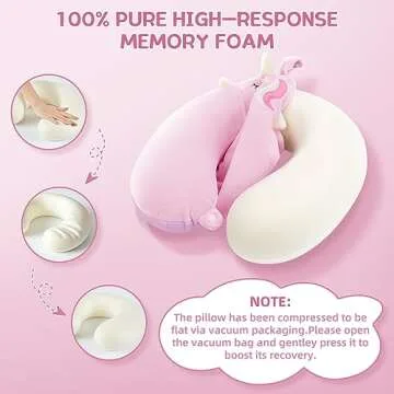 Unicorn Memory Foam Travel Pillow with Eye Mask for Kids