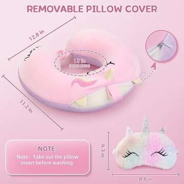 Kids Neck Pillow, Unicorn Kids Travel Pillow, Toddler Neck Pillow for Traveling with Eye Mask, Travel Essentials for Road Trip Airplane Car Seat, Cute Headrest Memory Foam Pillow for Gift (Pink)