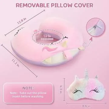 Unicorn Memory Foam Travel Pillow with Eye Mask for Kids