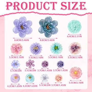 BBTO 21 Pcs Flower Hair Clip Rose Hair Clips Barrettes for Women Flower Accessories Boho Bride Claw Clip Hairpin Brooch Pin Headpiece for Wedding(Blue, Purple)