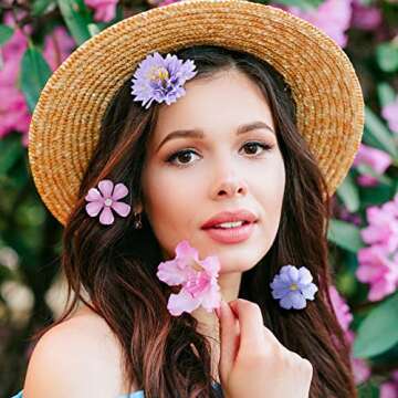 BBTO 21 Pcs Flower Hair Clip Rose Hair Clips Barrettes for Women Flower Accessories Boho Bride Claw Clip Hairpin Brooch Pin Headpiece for Wedding(Blue, Purple)