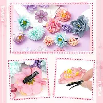 BBTO 21 Pcs Flower Hair Clip Rose Hair Clips Barrettes for Women Flower Accessories Boho Bride Claw Clip Hairpin Brooch Pin Headpiece for Wedding(Blue, Purple)