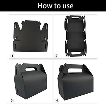 Gbateri 25 Pack Treat Boxes Candy Gift Boxes Gable Boxes Party Favour Boxes Small Black Goodie Boxes Party Boxes Cookie Box Bakery Favor Boxes with Handle and Stickers for Wedding Birthday Party