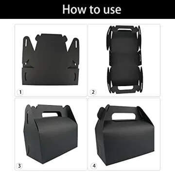 Gbateri 25 Pack Treat Boxes Candy Gift Boxes Gable Boxes Party Favour Boxes Small Black Goodie Boxes Party Boxes Cookie Box Bakery Favor Boxes with Handle and Stickers for Wedding Birthday Party