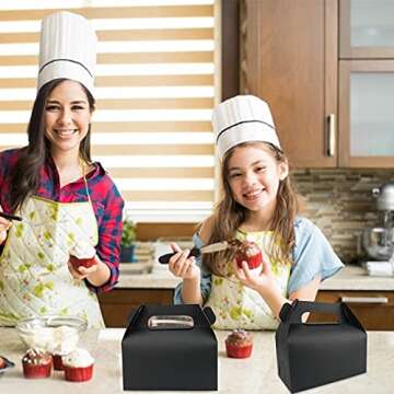 Gbateri 25 Pack Treat Boxes Candy Gift Boxes Gable Boxes Party Favour Boxes Small Black Goodie Boxes Party Boxes Cookie Box Bakery Favor Boxes with Handle and Stickers for Wedding Birthday Party