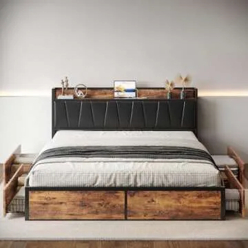 LIKIMIO King Bed Frame with Storage and Charging Headboard