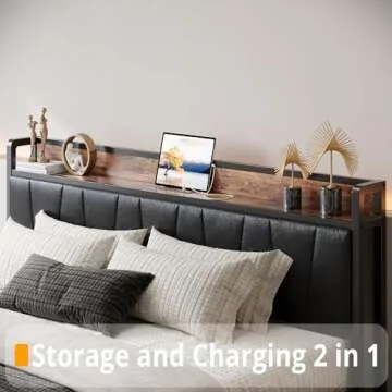 LIKIMIO King Bed Frame with Storage and Charging Headboard