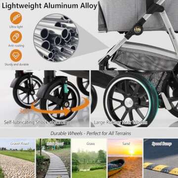 Kenyone Pet Stroller 3 in 1 Dog Stroller for Medium Small Size Dogs, Large Cat Stroller with Detacha...