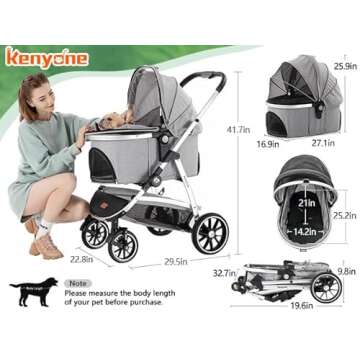Kenyone 3 in 1 Pet Stroller for Dogs and Cats