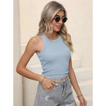 Women's Crewneck Racerback Ribbed Tank Tops Summer Basic High Neck Sleeveless Slim Fit Crop Tops 2025