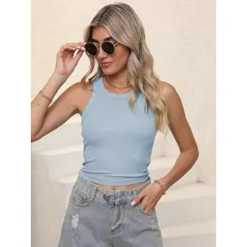 Women's Crewneck Racerback Ribbed Tank Tops Summer Basic High Neck Sleeveless Slim Fit Crop Tops 2025