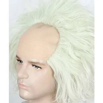 Linfairy Silver Mixed Light Green Unisex Short Bald Wig Halloween Cosplay Costume Wigs for Adult