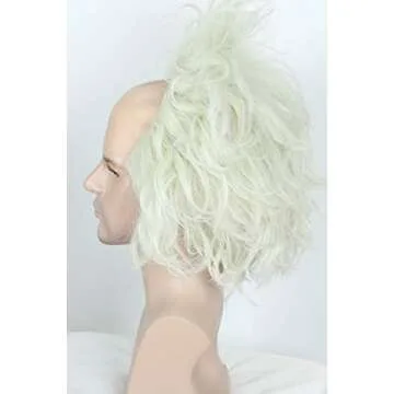 Linfairy Silver Mixed Light Green Unisex Short Bald Wig Halloween Cosplay Costume Wigs for Adult