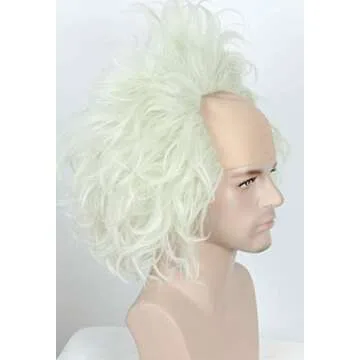 Linfairy Silver Mixed Light Green Unisex Short Bald Wig Halloween Cosplay Costume Wigs for Adult