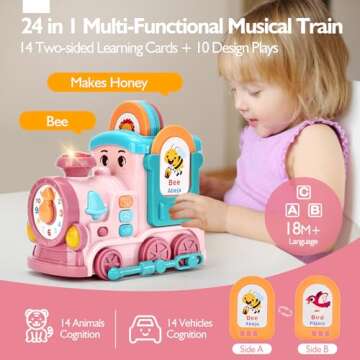Musical Toy for 1 2 Year Old Girl Gifts，First Year Activity Musical Train with Talking Flash Cards...