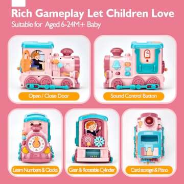 Musical Toy for 1 2 Year Old Girl Gifts，First Year Activity Musical Train with Talking Flash Cards Bilingual (EN/ES), Educational Learning Toys for Toddlers, Baby Toys 12-18 Months Girl Easter Gifts