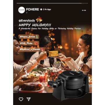 Waffle Maker, 1400W Double Belgian Waffle Iron 180° Flip, 8 Slices in 3 Mins, Rotating & Nonstick P...