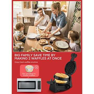 Waffle Maker, 1400W Double Belgian Waffle Iron 180° Flip, 8 Slices in 3 Mins, Rotating & Nonstick Plates, Anti-Scald, Removable Drip Tray Easy to Clean, Cool Touch Handle, Space-Saving Storage(Black)
