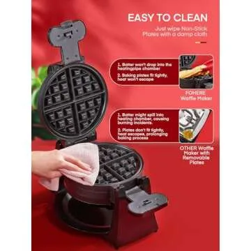 Waffle Maker, 1400W Double Belgian Waffle Iron 180° Flip, 8 Slices in 3 Mins, Rotating & Nonstick Plates, Anti-Scald, Removable Drip Tray Easy to Clean, Cool Touch Handle, Space-Saving Storage(Black)