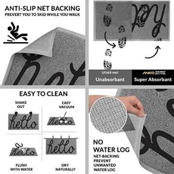 ANKO PVC Super Absorbent Hello Outdoor Door MAT(30x18 inches) – Non-Slip Net Backing, Heavy Duty, Waterproof, Easy Clean, Low Profile Mat for Entry, Dust Trapper, Eco-Friendly