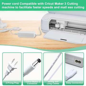 Power Cord Compatible with Cricut Maker 3 Cutting Machine 24VDC Power Replacement Cord Compatible wi...