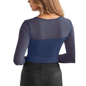 Stylish REORIA Women's Sheer Mesh Bodysuit for Night Out