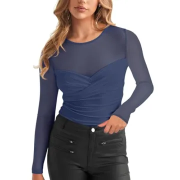 Stylish REORIA Women's Sheer Mesh Bodysuit for Night Out