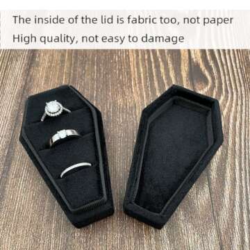 Beatilog Gothic Coffin Ring Box 3 Slots - Premium Handmade Velvet Wedding Engagement Three Rings Bea...