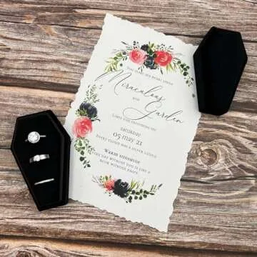 Beatilog Gothic Coffin Ring Box 3 Slots - Premium Handmade Velvet Wedding Engagement Three Rings Bearer Holder Triple Vintage Proposal Organizer for Ceremony Halloween Christmas Goth Party (Black)