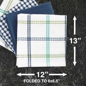 T-fal Premium Waffle Dish Cloths: Highly Absorbent, Super Soft - 100% Cotton, 12"x13" Flat Waffle Dish Cloth for Cleaning & Drying, (4-Pack), Cool