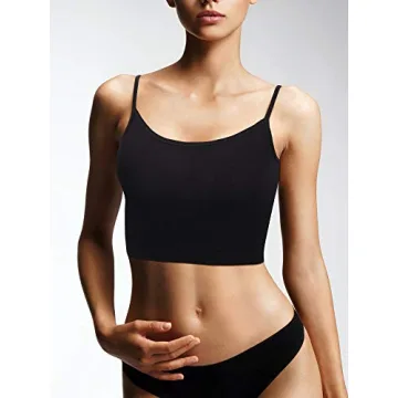 4 Pack Cropped Tank Tops for Women, Spaghetti Strap Crop Top Basic Sports Crop Cami Half Camisoles for Teen Girls (Black, White, Dark Grey, Light Grey, S)