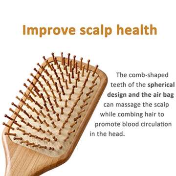 Paddle brush, hair brush, Made of pure natural bamboo, no paint coating, massage the scalp while combing hair to promote blood circulation, prevent static electricity (1pcs)