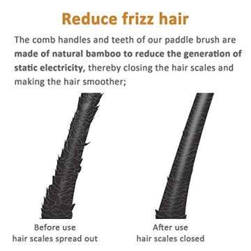 Paddle brush, hair brush, Made of pure natural bamboo, no paint coating, massage the scalp while combing hair to promote blood circulation, prevent static electricity (1pcs)